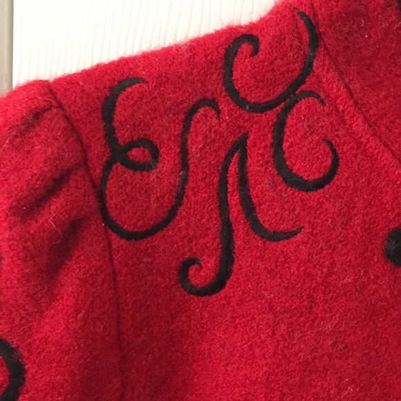 Red Black Floral Pure Vegan Wool Cardigan Size 8 - Picture 4 of 11